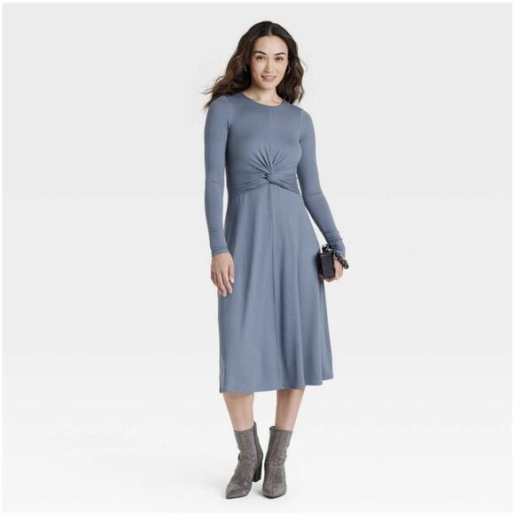 a new day Dresses & Skirts - Women's Long Sleeve Twist-Front Midi Dress - A New Day Blue Small
